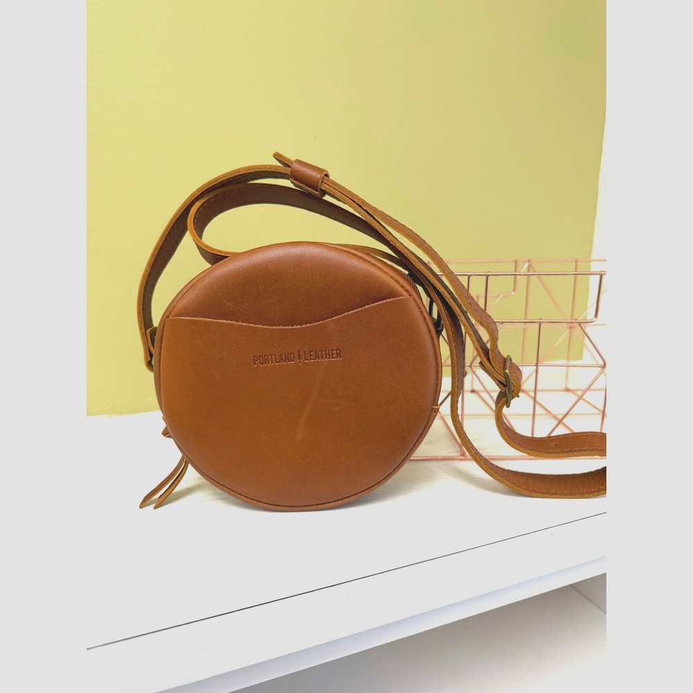 Portland Leather Goods 7" Circular Crossbody, Honey Brown, Like New